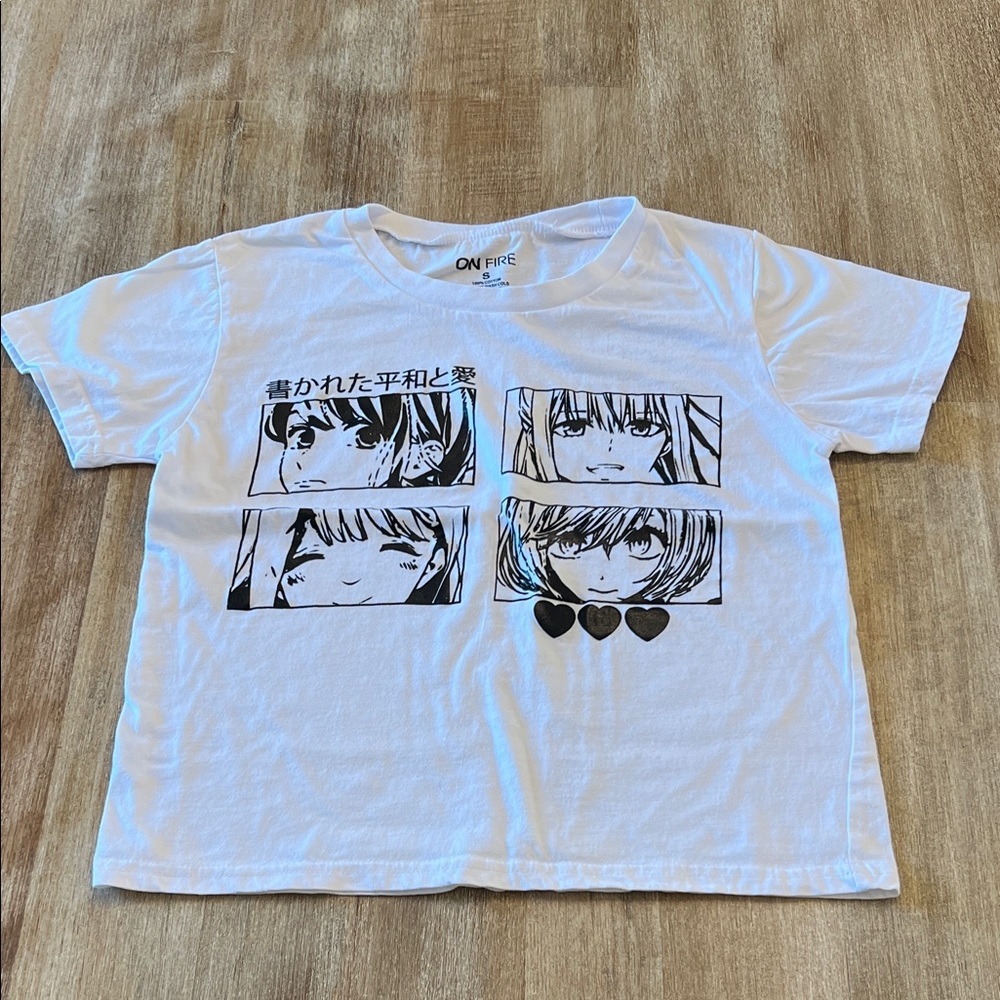 On Fire White Anime Graphic Tee Juniors S